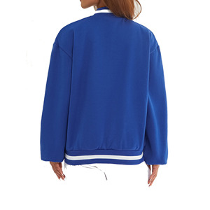 Wholesale Blue Varsity <b>Jacket</b> With Embroidered Letter Custom Logo Full Sleeve Button Up Collar Women's College Style Coat - Product Image 2