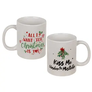 Juego de 2 Tazas de Cerámica Navideñas con Diseño Novedoso, 'All I Want' y 'Mistletoe', 200 ml, Aptas para Lavavajillas y Microondas, con un Hermoso Diseño Occidental - Product Image 3
