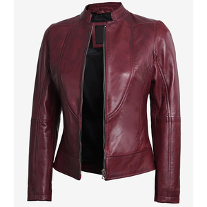 Chaqueta de Cuero Cómoda para Mujer, Estilo Urbano, Color Sólido, Informal, Chaqueta de Cuero Genuino para Mujer - Product Image 4