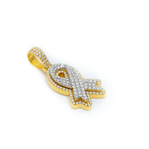 Pendentif ruban de sensibilisation Pendentif de sensibilisation au cancer du sein en or 14 carats Pendentif à breloque personnalisé en diamant naturel VIH et sida - Product Image 2