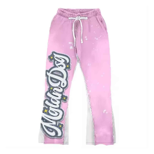Pantalon évasé en relief avec impression de logo personnalisé élégant hommes unisexe coton polaire à capuche survêtement survêtement ensemble streetwear moderne - Product Image 5