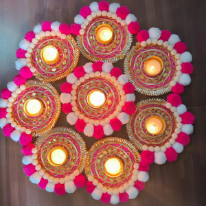 Tapis de sol réutilisable Rangoli à fleurs chauffe-plat bougeoir pièce maîtresse Diwali cadeau décor à la maison cheminée pendaison de crémaillère dessus de table - Product Image 1