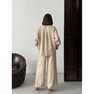 Camisa de Lino Bordada para Mujer TOPSHOW, Blusa Casual de Manga Larga con Estampado de Piedras para Venta al por Mayor, Tallas S-L Disponibles - Product Image 5