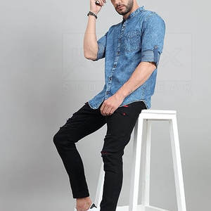Low Moq Long Sleeve Jeans Shirts Plain Color Jeans Shirt Cheap Price Outdoor Use Jeans Shirt - Product Image 4