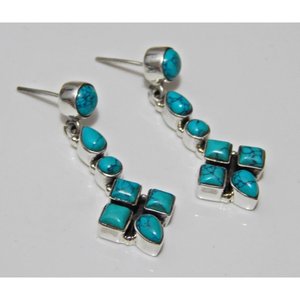 Boucles d'oreilles en argent sterling 925 faites à la main Turquoise bijoux en pierres précieuses fines pour femmes élégant Cabochon Design cadeau parfait pour - Product Image 3