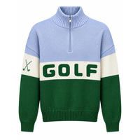 Pull-over en coton doux personnalisé pour femme, style preppy, col montant jacquard, blocs de couleur, coupe décontractée, idéal pour le golf, vente en gros