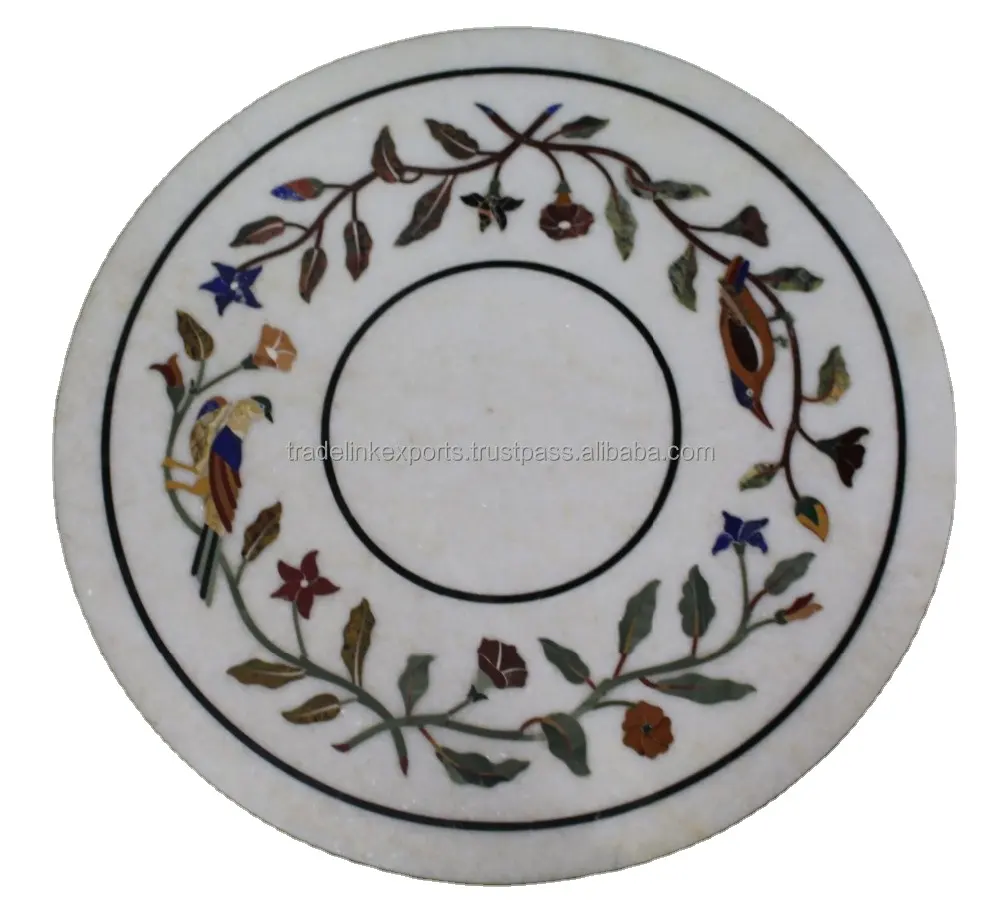 Makrana Marble Stone Inlay Coffee Table Top Pietra Dura Inlaid Table Top