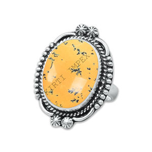 Bagues en pierres précieuses ovales en opale de dendrite jaune Bagues uniques vintage en argent sterling 925 massif pour un usage quotidien Fabricant de bijoux fins - Product Image 1