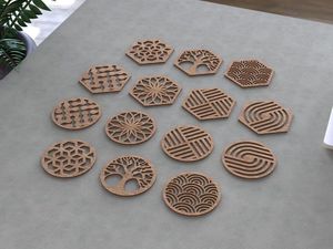 Geometric Laser Cut Metal Coaster Set Intricate Modern Patterns for Home Office and <b>Bar</b> bulk wholesale - Product Image 2