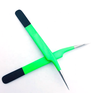 Extensiones de pestañas de punta de fibra con agarre de diamante de acero inoxidable estilo rosa fuerte al por mayor pinzas personalizadas - Product Image 3