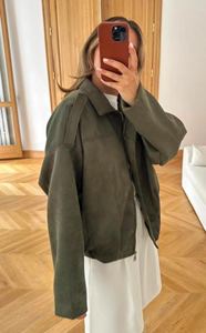 Automne femmes Double boutonnage en peau de mouton Blazer vert daim uni teint solide motif coupe-vent bouton printemps hiver Polyester - Product Image 3