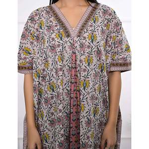 100% Cotton Hand <b>Block</b> <b>Printed</b> Kaftan Elegant Casual Lady Floor-Length Dress for Leisure & Valentine's Day - Product Image 2