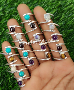 Lote de anillos de piedras preciosas mixtas al por mayor, piedras preciosas naturales a granel chapadas en plata de ley, lotes de joyería al por mayor, anillos de moda de tendencia - Product Image 5