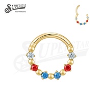 SUPERSTAR Anneau septum nez titane G23 charnière click, zircone ronde cœur fleur bijou piercing corps