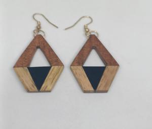 Hand Crafted Wood Cut Out Drop Earrings for Girls Resin Filled Wood Earrings - Product Image 2