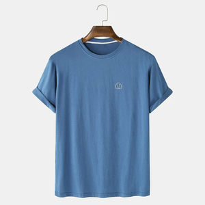 Camiseta de algodón 100% de retales para hombre, Camiseta lisa de manga corta con cuello redondo, transpirable y ligero, con estampado de logotipo, longitud corta - Product Image 5