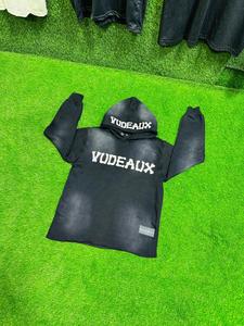 Sweat-shirt à capuche pour hommes avec patchs personnalisés lourds brodés délavés à l'acide Vintage - Product Image 3