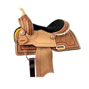 Grande demande Logo personnalisé Marque Western Barrel Saddle Beige Noir Floral Siège rigide en cuir repoussé Options de vente en gros disponibles - Product Image 1