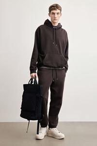 Sudadera de algodón 100% de alta calidad para hombre, personalizable OEM y ODM, sudadera holgada con bolsillo de canguro, manga completa marrón oscuro para sólido - Product Image 6