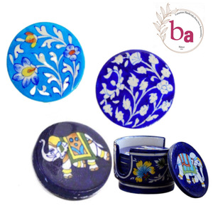 Dessous de verre de poterie bleue en céramique de fleur d'artisanat pour des accessoires de décoration de table - Product Image 1