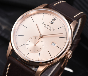 <span class=keywords><strong>Parnis</strong></span> 42MM argent automatique mécanique montre pour hommes bracelet en cuir calendrier affichage Hangzhou mouvement 22mm bande Reloj Hombre - Product Image 5