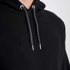 Sudadera con capucha de algodón negro 100% para hombre, patrón sólido bordado, teñido liso, estampado personalizado, sudadera térmica de lana para invierno - Product Image 6