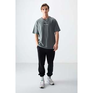 <b>Khaki</b> 100% Cotton Thick Soft Textured Oversize Fit Printed <b>Men's</b> <b>T</b>-<b>Shirt</b> - 88359 - <b>Khaki</b> - Product Image 4