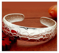 YL Nouveau Bracelet Ouvert Vintage Sutra du Cœur de Lotus en Alliage Poli Massif, Bracelet Large pour Femme, Vente en Gros
