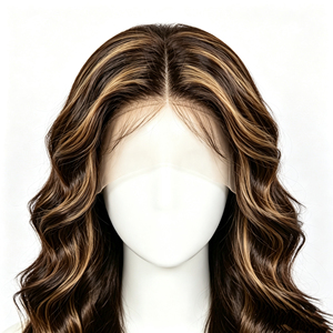 Peluca de Cabello Humano Ondulado Largo Marrón con Reflejos Miel, con Encaje Frontal 13*4, Parte Media Pre-arrancada - Product Image 5
