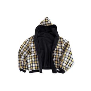 Korean <b>Yellow</b> Plaid Double-Sided Black Sweatshirt <b>Hoodie</b> <b>Men's</b> Boxy Regular Fit Fleece 100% Cotton Casual Retro Embroidered - Product Image 5
