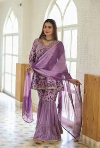 Alia Cut Beautiful Women 3 Piece Designer Shrarara Set, Mujeres Algodón Impreso Kurti Sharara & Dupatta Casual Wear Ropa Étnica - Product Image 5