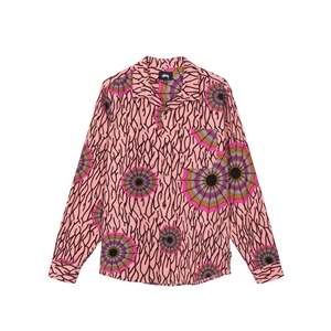 <span class=keywords><strong>Camicia</strong></span> Casual in Flanella 100% Cotone con Motivo a Ragnatela e Fiori, Collo Alto, <span class=keywords><strong>Maniche</strong></span> <span class=keywords><strong>Corte</strong></span> per Autunno ed Estate - Product Image 1