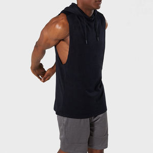 Vente en gros OEM personnalisé hommes pulls à capuche sans manches 100% coton vêtements de sport pour le sport Fitness brodé couleur unie chaud hiver - Product Image 5