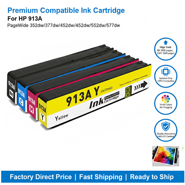 Enlite Premium Compatible 913A CH913A Ink Cartridge with Chip for HP PageWide Pro 452dw 477dw 352dw 377dw 552dw Printer