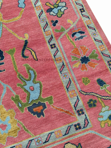 Tapis en laine Oushak moderne de luxe fait à la main rose 100% laine de Nouvelle-Zélande Grand tapis d'aire Tapis Oushak Salon des adolescents - Product Image 5