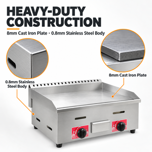 Leicht zu reinigende, robuste 550-mm-Gasgrillplatte mit 2 Brennern aus Edelstahl für <span class=keywords><strong>Burger</strong></span>, Steak und Frühstück - Product Image 3