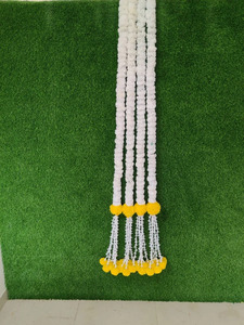 White <b>Marigold</b> Mogra <b>Garland</b> Pooja Backdrop Hanging Indian Wedding Sangeet Function Haldi Decor Artificial Flower Hanging Decor - Product Image 3