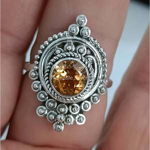 Citrine <b>Statement</b> <b>Ring</b> Handmade Geometric Sterling Silver November Birthstone Citrine Yellow Color - Product Image 4