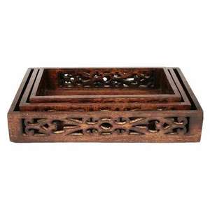 Plateau de service haut en bois avec poignée en métal durable et décoratif pour la maison et le restaurant de l'Inde - Product Image 4