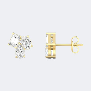 Pendientes de tuerca con tres piedras de esmeralda ovalada de 0.90 quilates, oro de 14k, joyería de racimo de diamantes cultivados en laboratorio de múltiples formas para mujer, par - Product Image 4