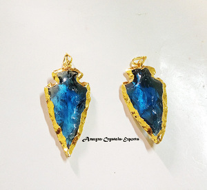 Pendentif en agate sculptée, obsidienne brune électro-plaquée, pointe de flèche, collier fait main, cristaux Amayra de haute qualité, exportation Inde Gujarat - Product Image 6