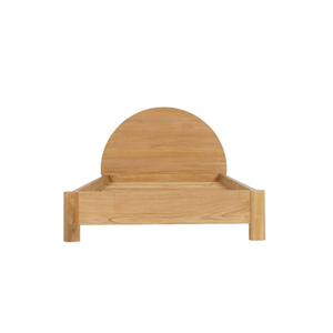 Cadre de lit minimaliste en bois de teck massif avec tête de lit en demi-lune - Product Image 1