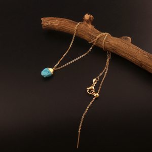 Simple Jewelry Small Rough Stone Natural Turquoise Pendant Chain Necklace Brass Gold Plated December Birthstone Pendant Necklace - Product Image 6