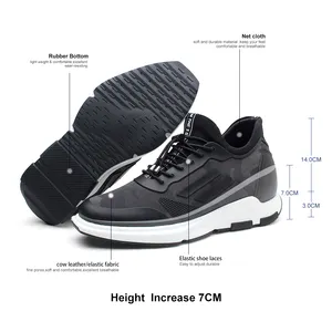 도매 새로운 보이지 않는 높이 증가 스포츠 신발 남성 캐주얼 신발 레이스 업 캐주얼 엘리베이터 신발 패브릭 고무 블랙