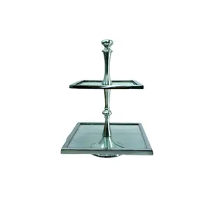 Super Selling Cake Stand Square Shaped 2 Tier Modern Designed Aluminium Metal Cake Stand For Sale By Exporters
