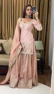 Traje Sharara de Alta Calidad para Mujer, Diseño de Última Moda, Georgette Pesada con Bordado y Lentejuelas, para Bodas, por FabZone - Product Image 3