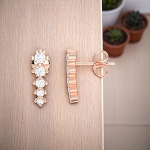 Glamorous 0.26 <b>Ct</b> Prong Set Moissanite Round Diamond Stud <b>Earrings</b> Solid <b>Gold</b> or Silver with Diamond Shine Design - Product Image 2