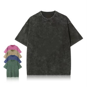 Camiseta lavada con ácido de algodón de 230gsm, Camiseta holgada de manga corta desgastada Vintage, camisetas lavadas de gran tamaño Unisex con hombros caídos - Product Image 1
