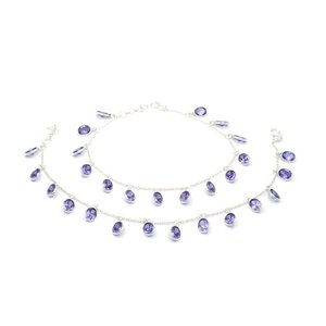 Tobilleras de Plata de Ley 925 con amatista genuina natural, cadenas de piedras preciosas moradas de 10 pulgadas, par ajustable como regalo para ella - Product Image 3