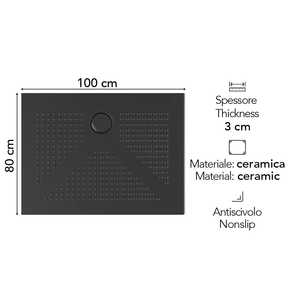 Receveur de douche en céramique noir mat Koricini, design italien, 100x80, 3 cm d'épaisseur, mobilier de salle de bain - Product Image 2